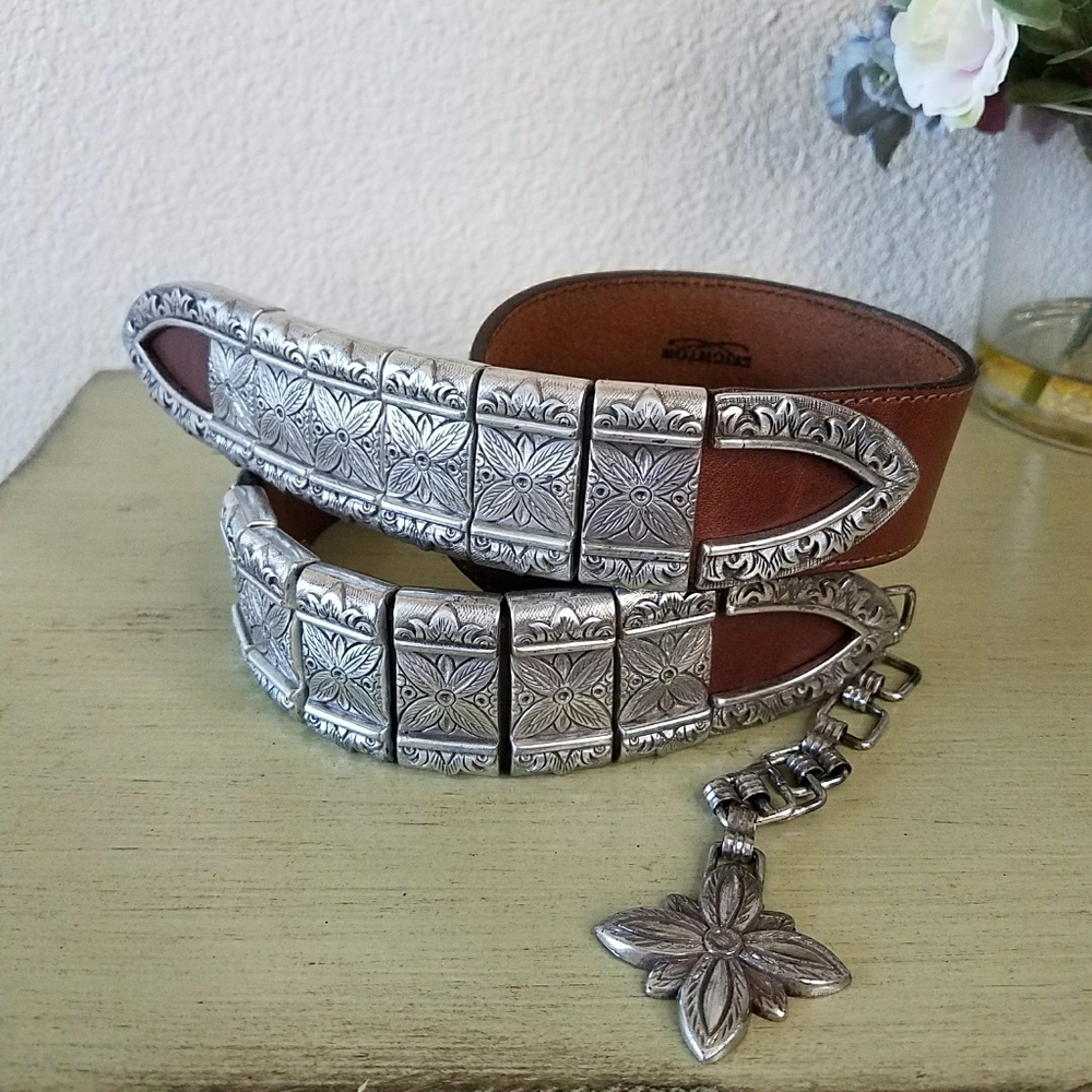 Brighton Vintage 1994 Leather Western Metal Link Chain Belt